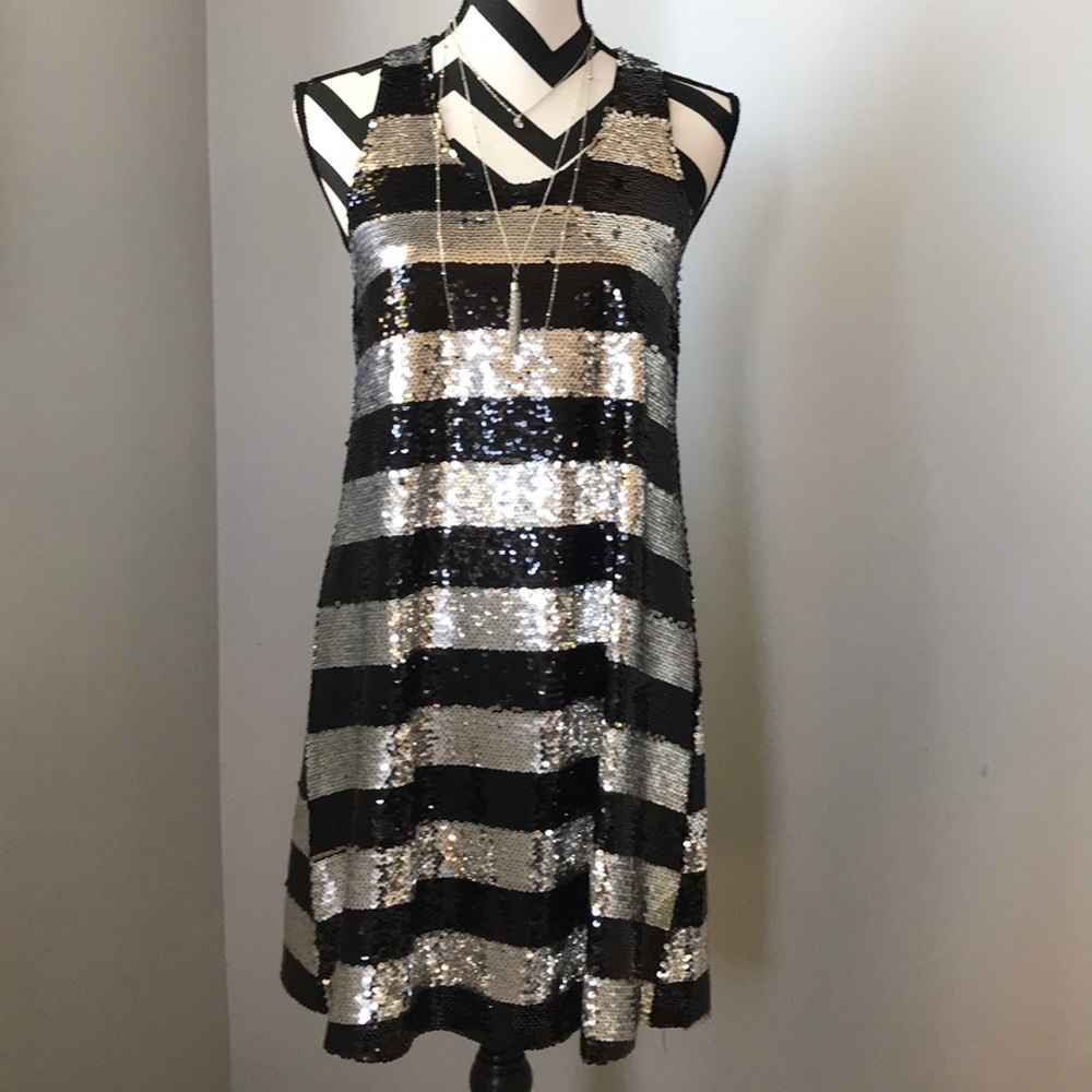 Black & Silver Stripe Sequin Dress - Picture 5 of 8